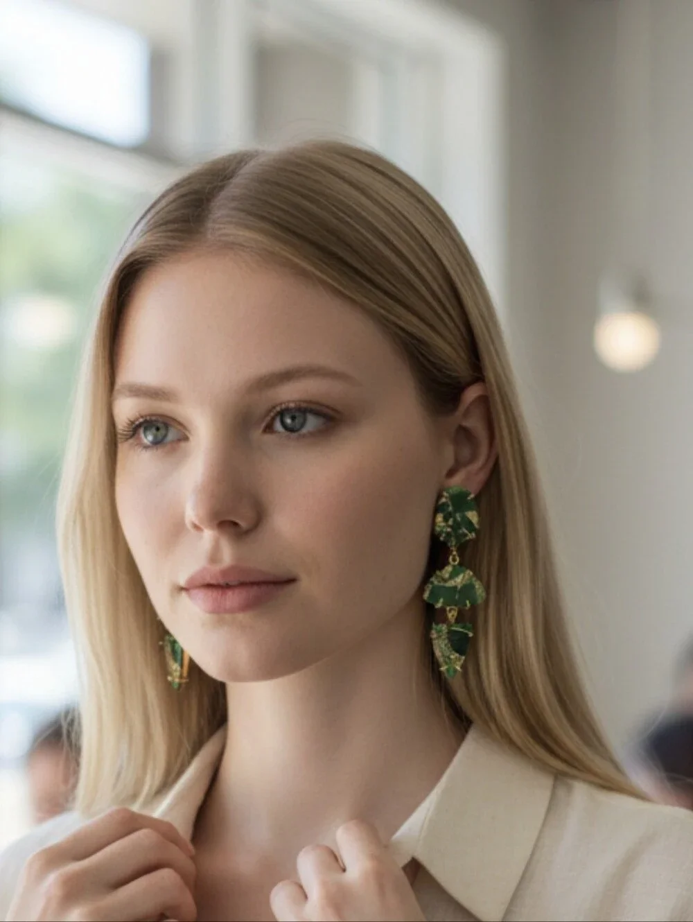 18k Gold Plated Artisan Genuine Mohave Green Turquoise Geometric Dangle Earrings